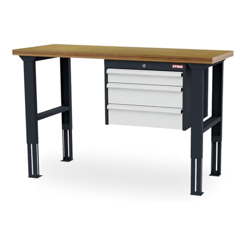 STIER height-adjustable workbench with 1x100 2x150 mm drawers WxDxH