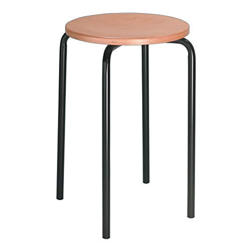 STIER stacking stool with sturdy tubular steel frame, seat height 500mm, natural beech