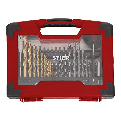 STIER TiN drill set, saw set and bit set 100 pieces, titanium nitride wood drill