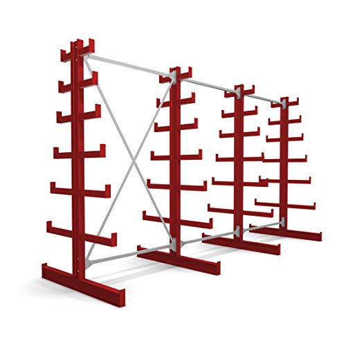 STIER Kragarmregal doppelseitig 1 Feld mit 6 absteigenden Ebenen 1300x2000x500mm feuerrot