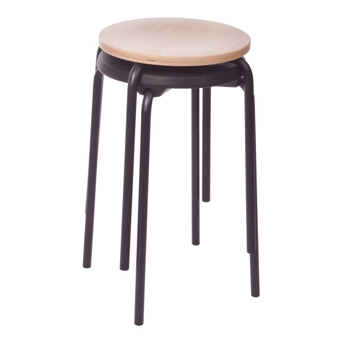 STIER stacking stool with sturdy tubular steel frame, seat height 500mm, natural beech