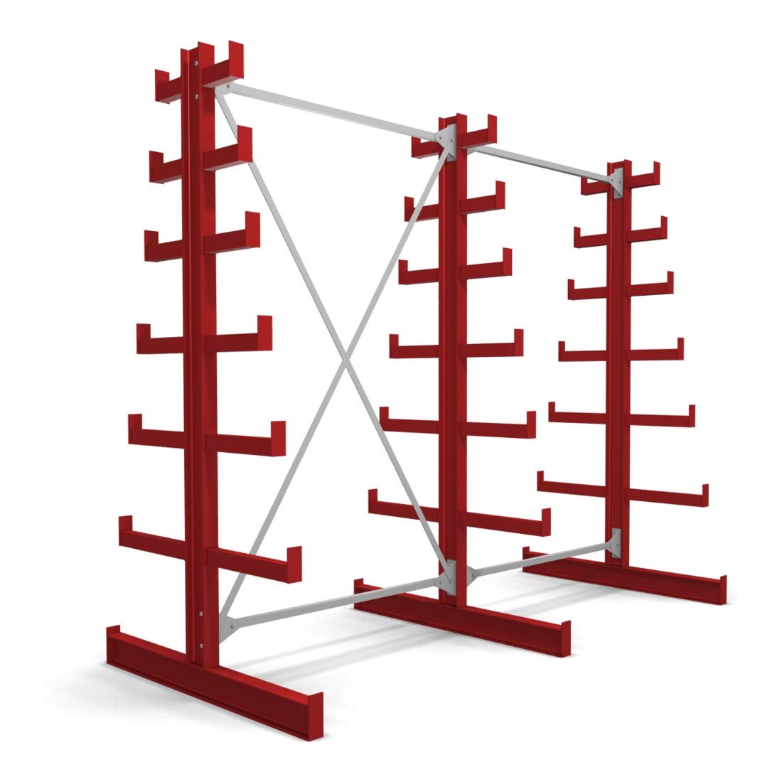 STIER Kragarmregal doppelseitig 1 Feld mit 6 absteigenden Ebenen 1300x2000x500mm feuerrot