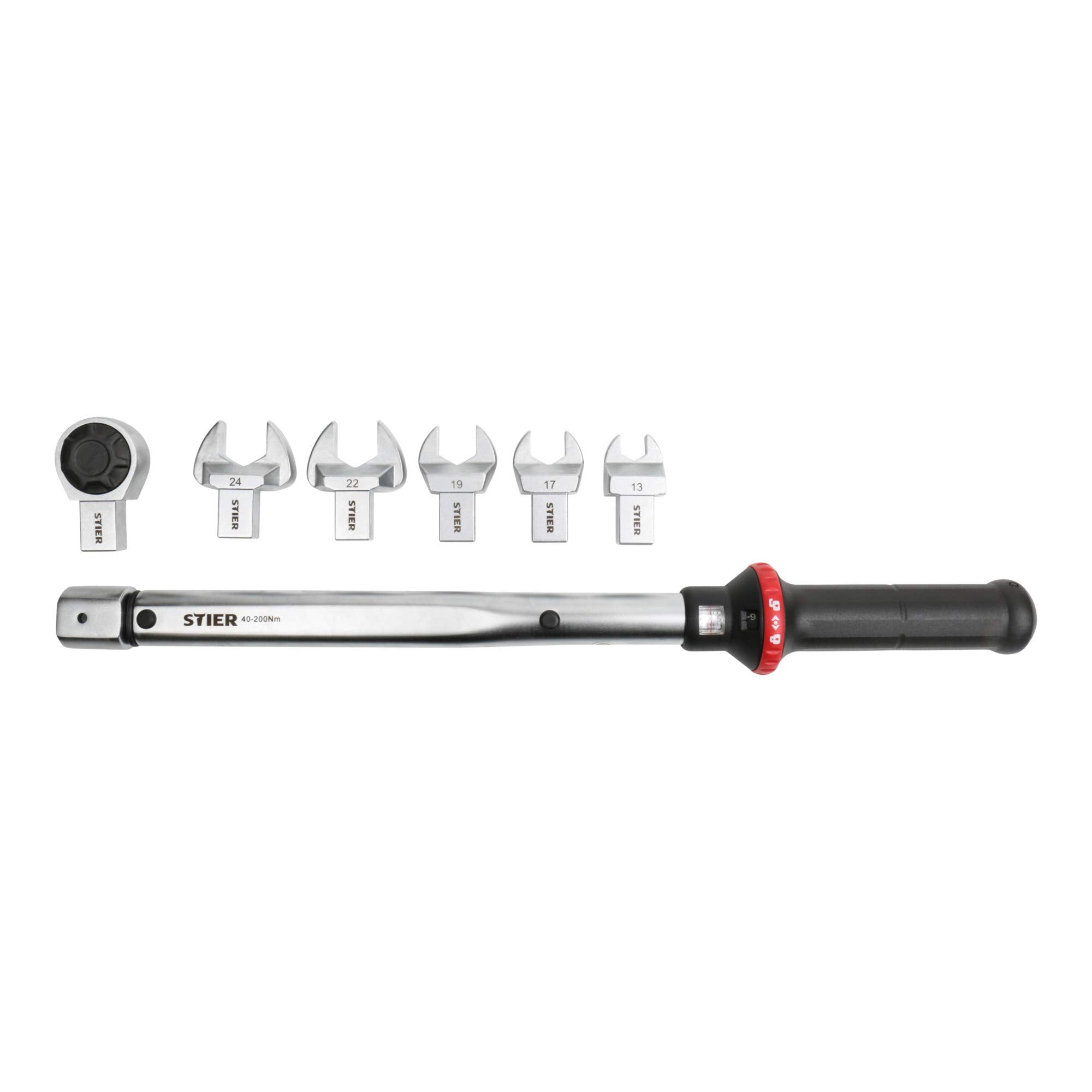 STIER torque wrench Multi+ 40-200Nm with 1/2 inch socket tool, 7 pieces