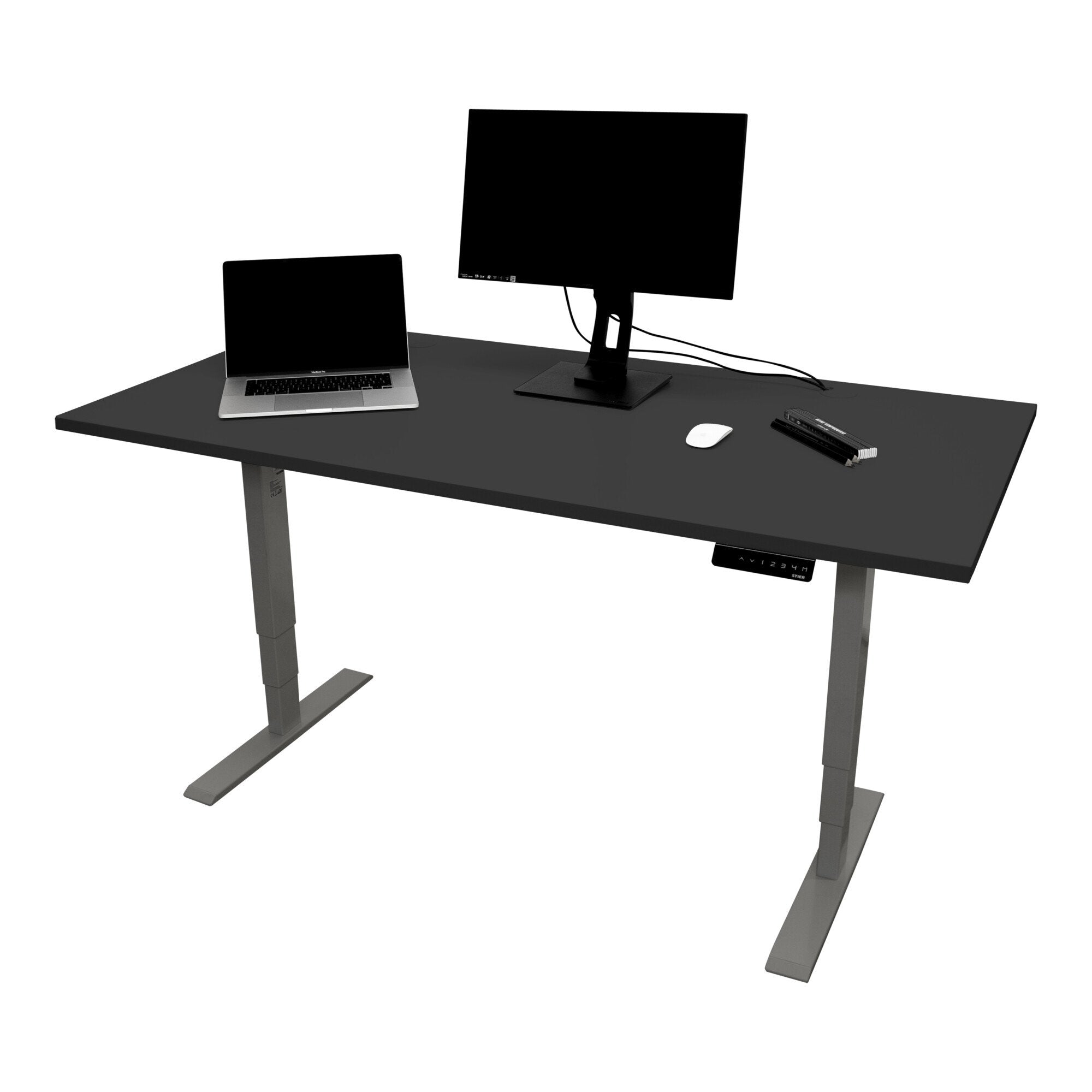 STIER Elektrisch höhenverstellbarer Schreibtisch THA 160x80cm schwarz/schwarz