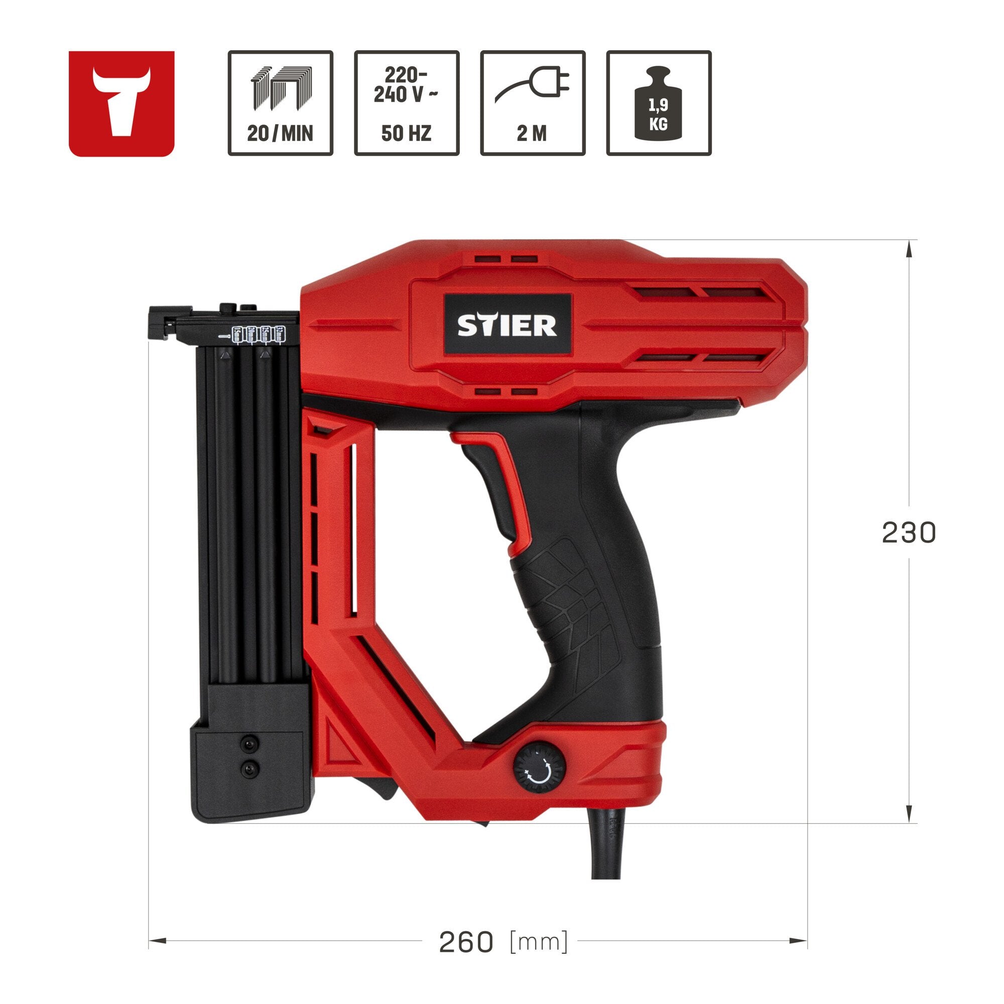 STIER electric combi tacker TK-18 230 V with 400 nails and staples nailer
