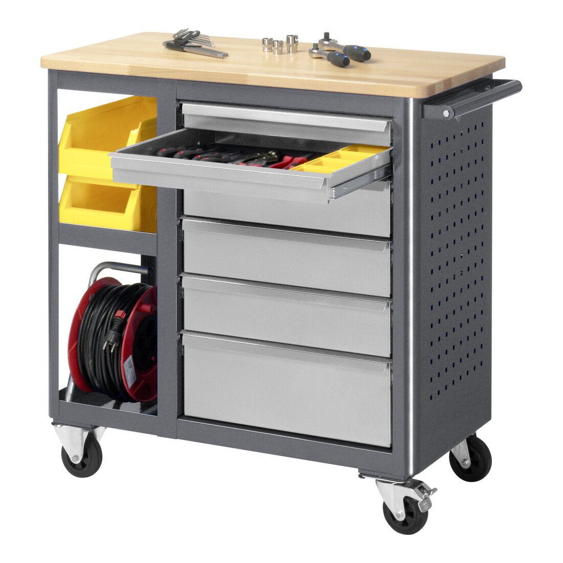 STIER Mobile workbench with 6 drawers and 2 shelves WxDxH 960x450x950 mm