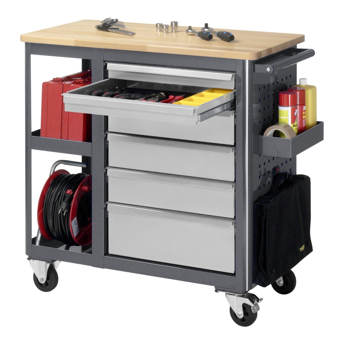 STIER Mobile workbench with 6 drawers and 2 shelves WxDxH 960x450x950 mm