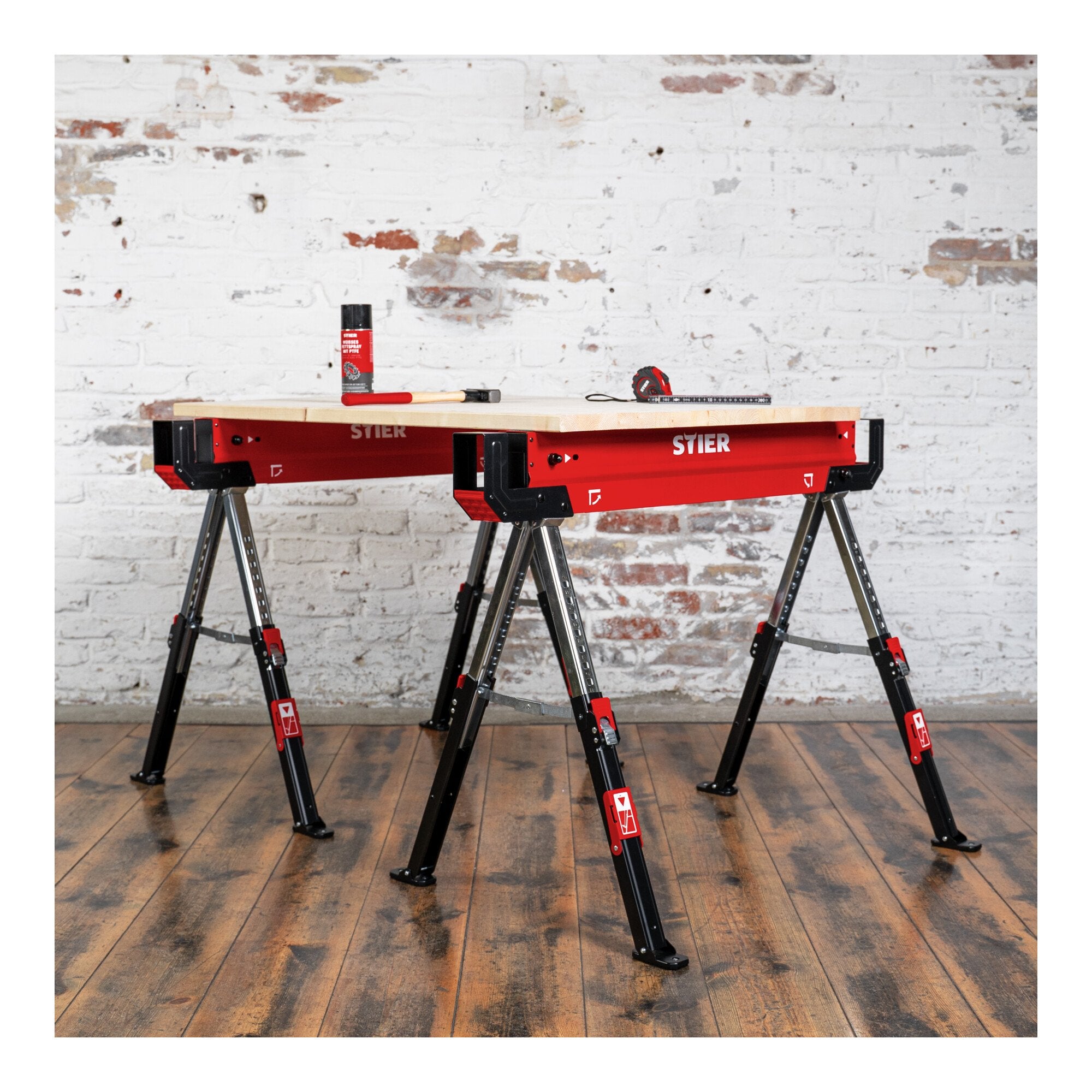 STIER folding workbench sawhorse height adjustable 590 kg non-slip stand and