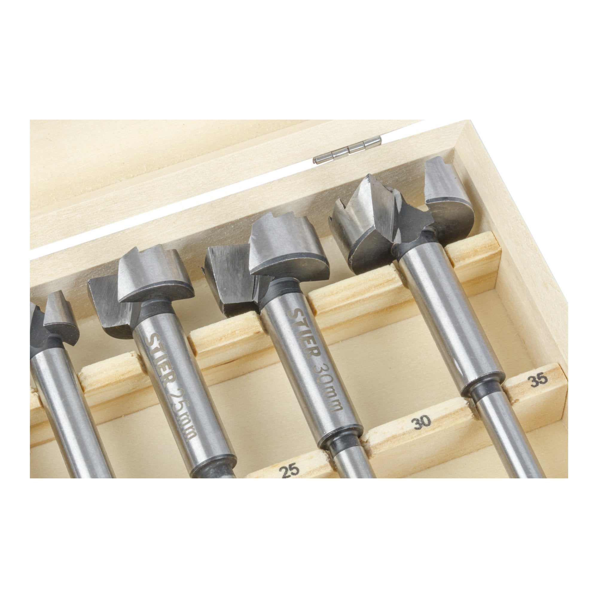 STIER Forstnerbohrer Set in Holz-Kasette 5-teilig (15 20 25 30 35 mm) 10 mm