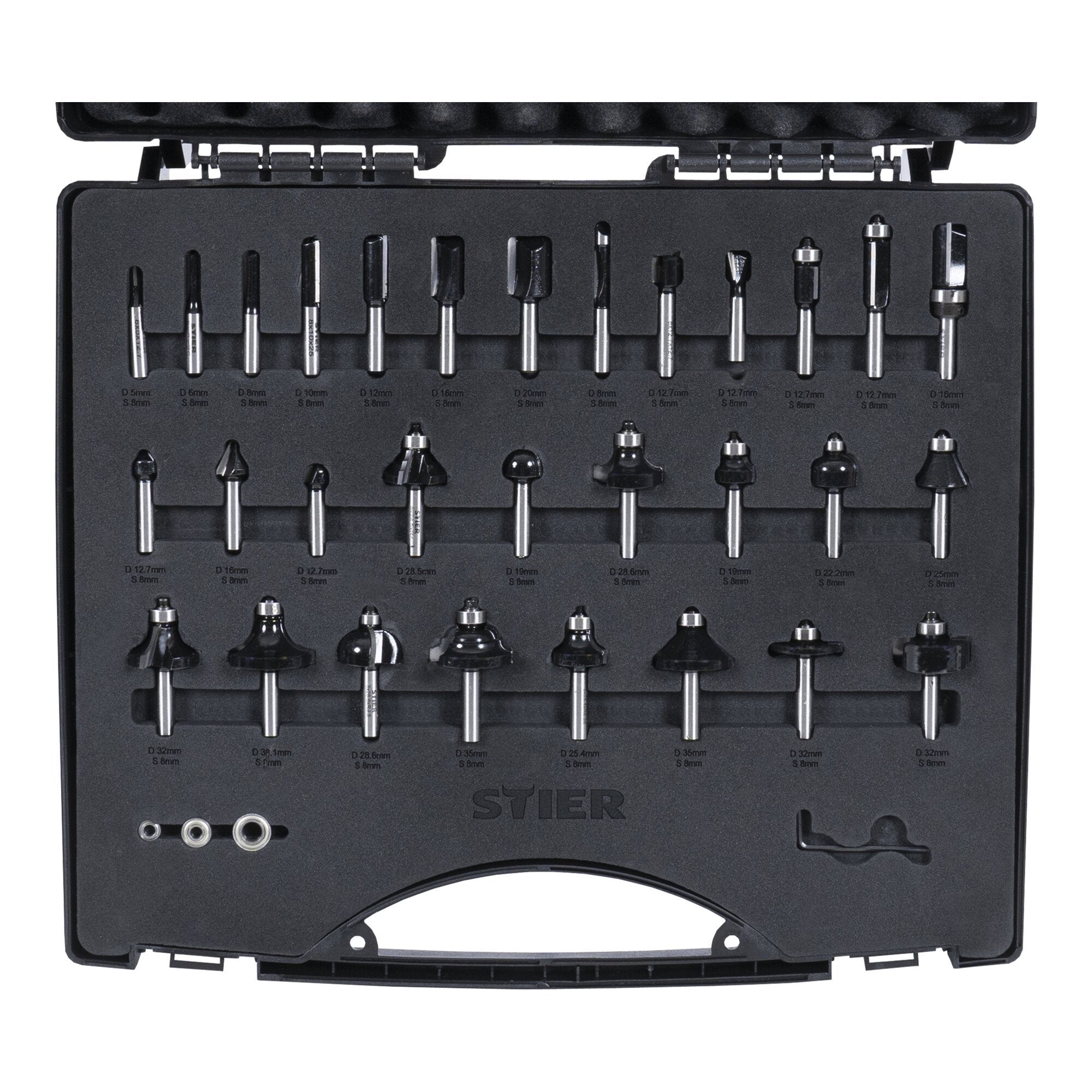 STIER milling cutter assortment 30-piece 8 mm in a plastic case