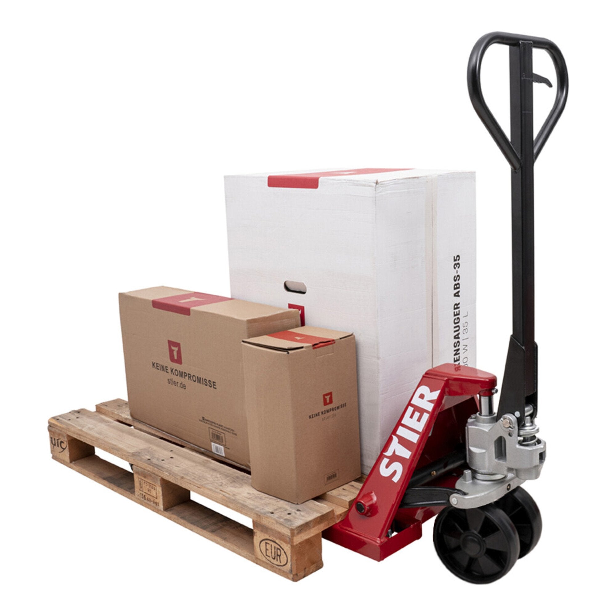STIER pallet truck load capacity 2500kg fork length 1150mm nylon tires with