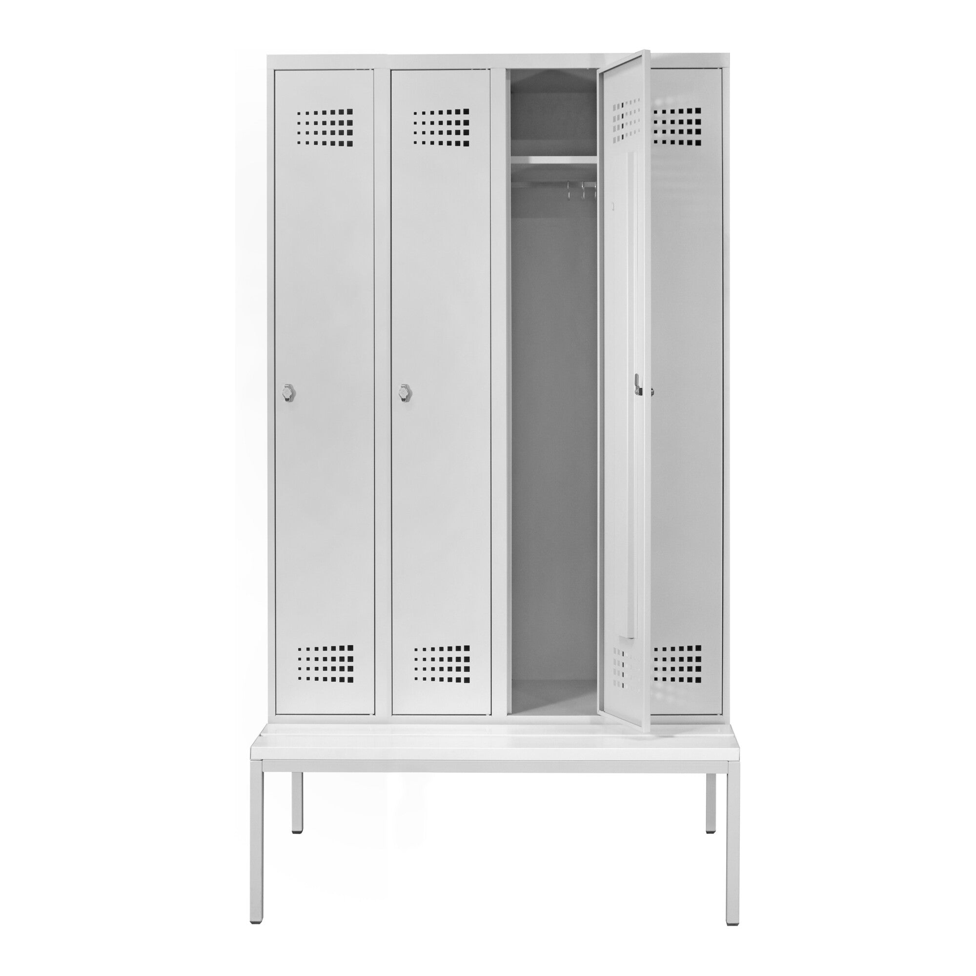STIER Garderobenspind Premium mit Sitzbankuntergestell 4 Abteile Drehriegel