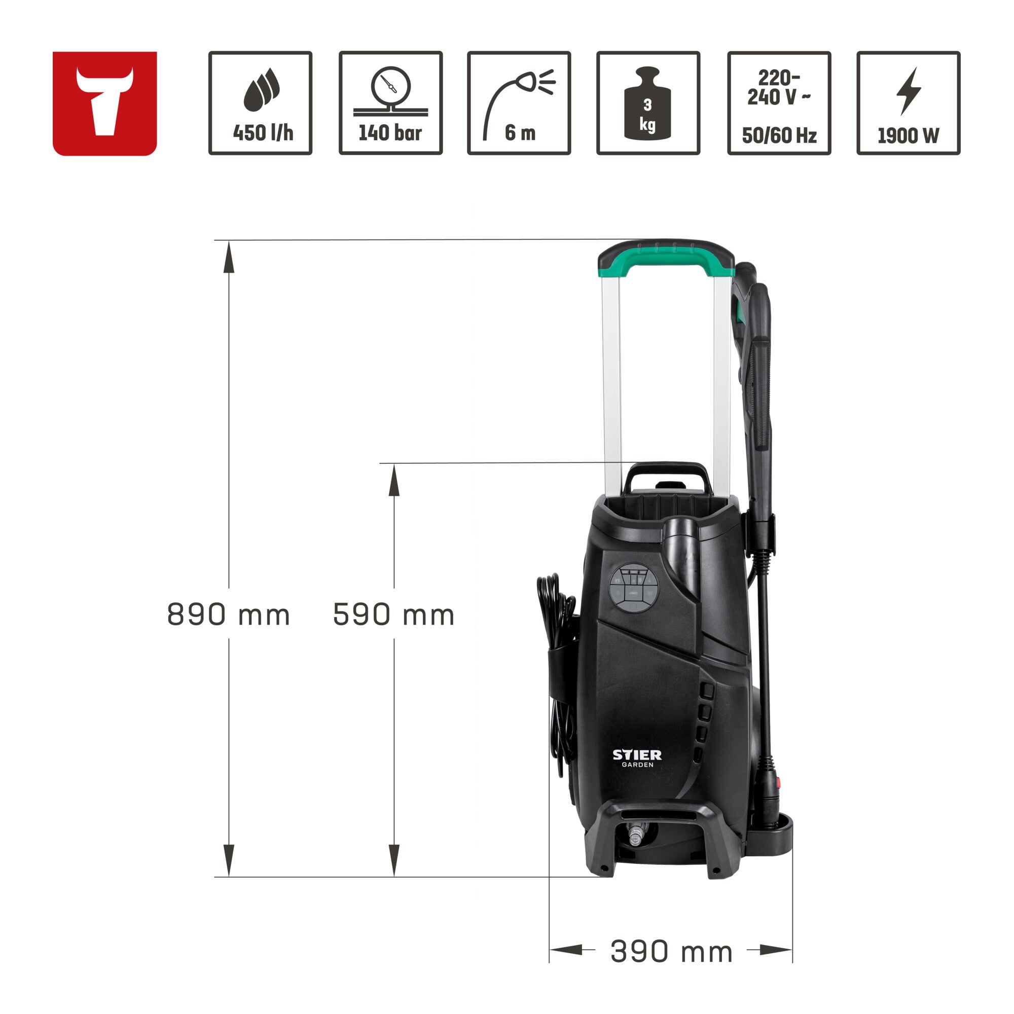 STIER high-pressure cleaner DIG-140 1900 W 140 bar water filter foam system 450 l/h