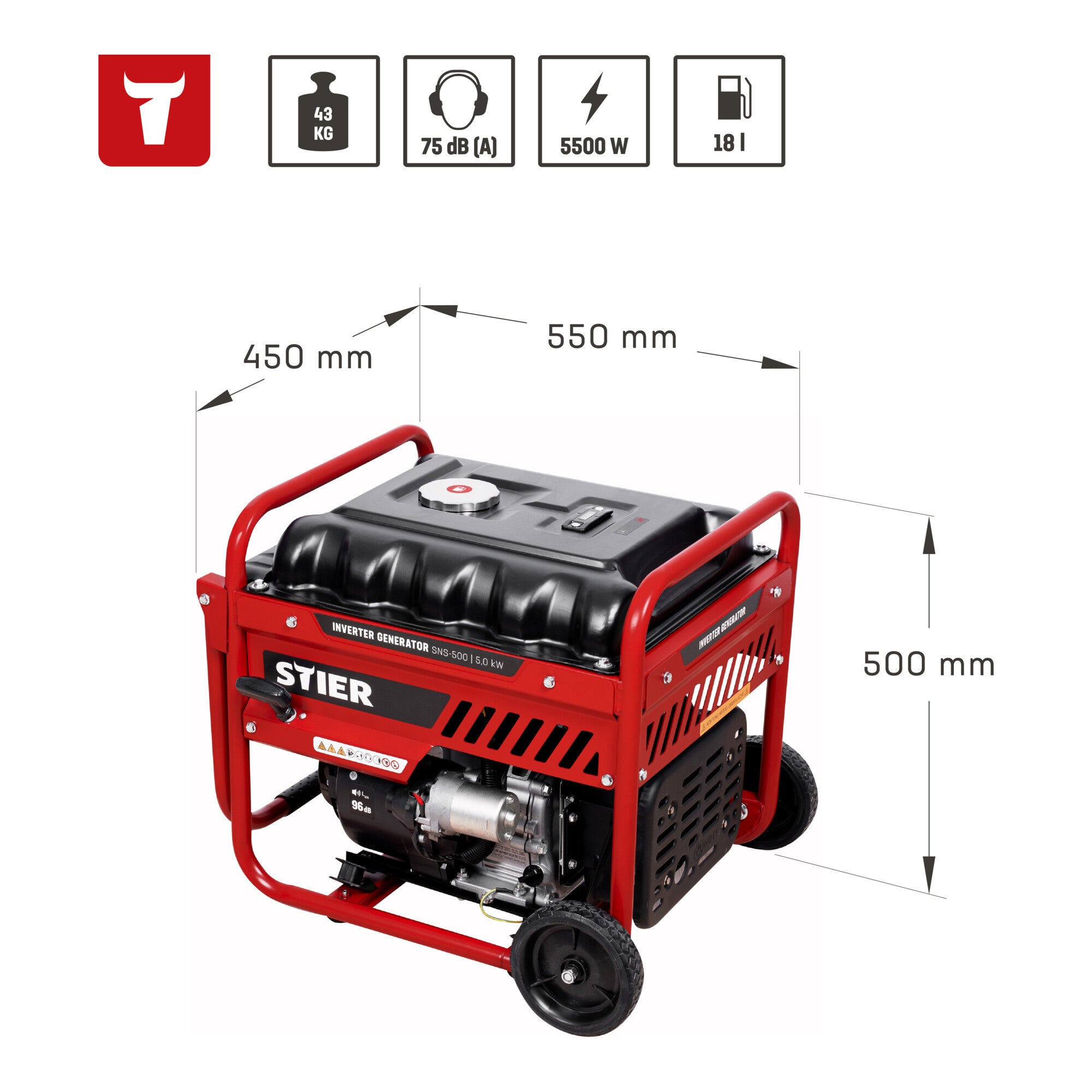 STIER Inverter Generator SNS-500 5.0 kW 75 dB(A) Petrol Generator