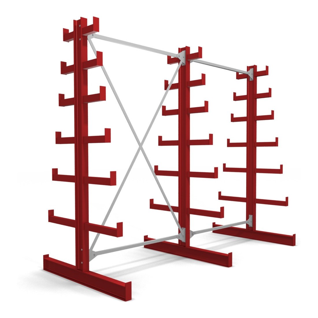 STIER Kragarmregal doppelseitig 1 Feld mit 6 absteigenden Ebenen 1300x2000x500mm feuerrot