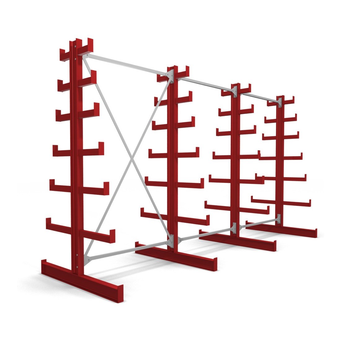 STIER Kragarmregal doppelseitig 1 Feld mit 6 absteigenden Ebenen 1300x2000x500mm feuerrot