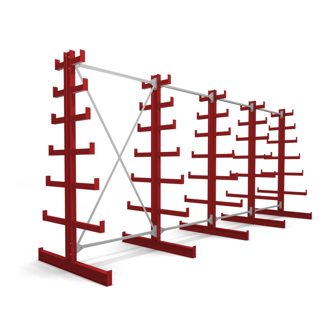 STIER Kragarmregal doppelseitig 1 Feld mit 6 absteigenden Ebenen 1300x2000x500mm feuerrot