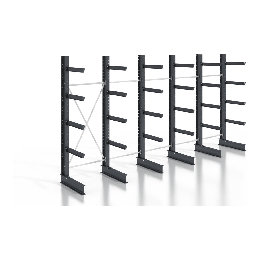 STIER cantilever rack, screwable, one-sided, 5 bays with 4 levels, 6400x3130x400mm