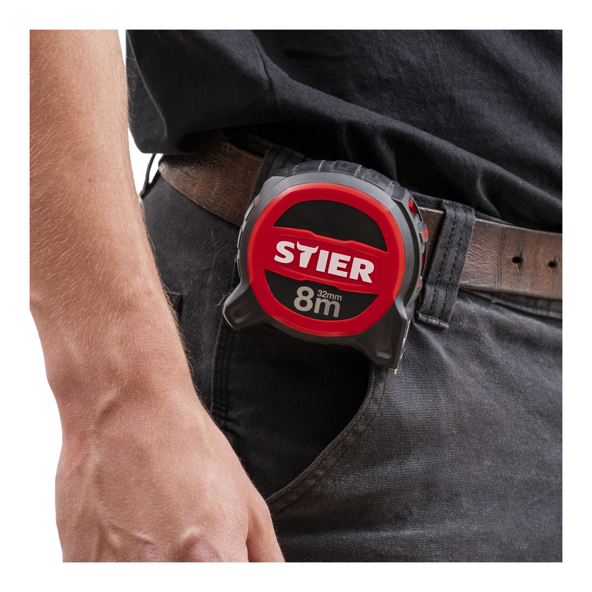 STIER Premium Taschenbandmaß | 5 m x 32 mm | mit Magnet und Edelstahlhaken für sicheren Halt | mit Gürtelclip