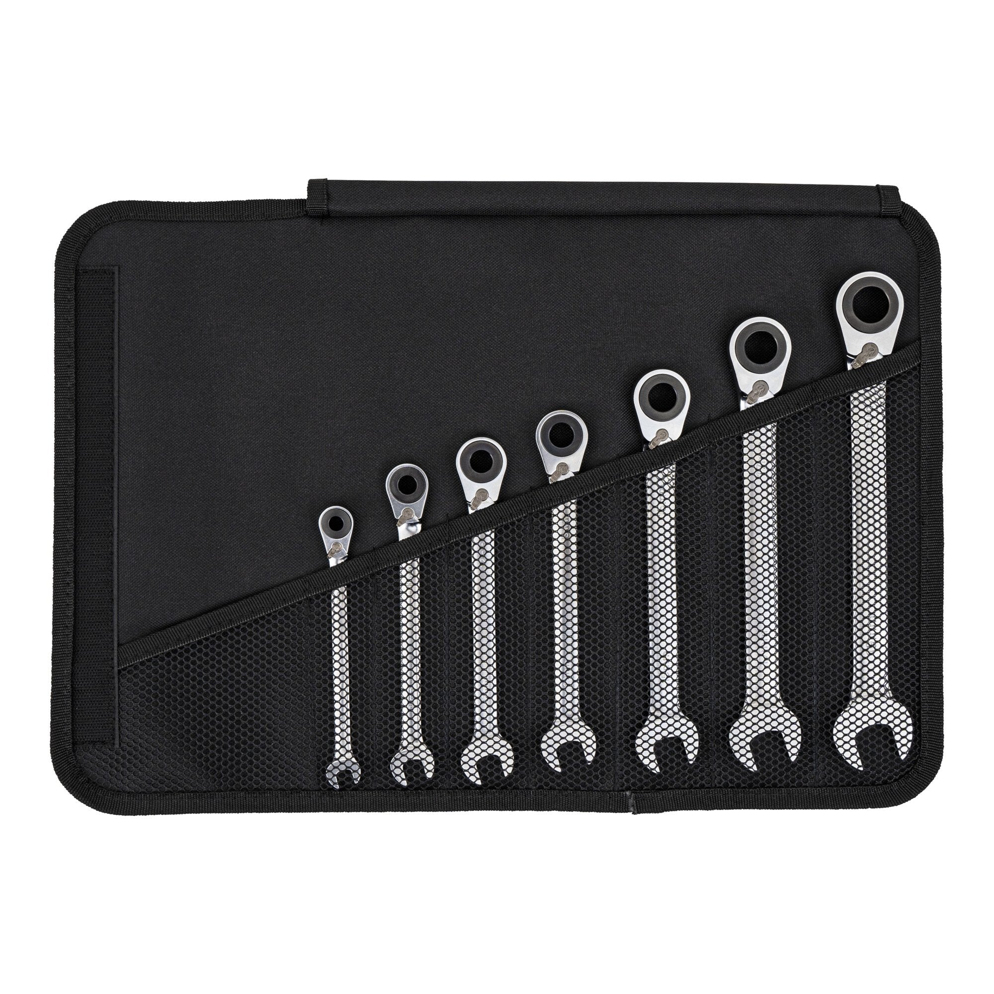 STIER Ringstop combination ratchet wrench set, 7 pieces, sizes 8 | 10 | 12 | 13 | 15
