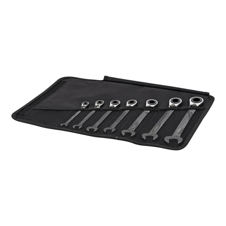 STIER Ringstop combination ratchet wrench set, 7 pieces, sizes 8 | 10 | 12 | 13 | 15