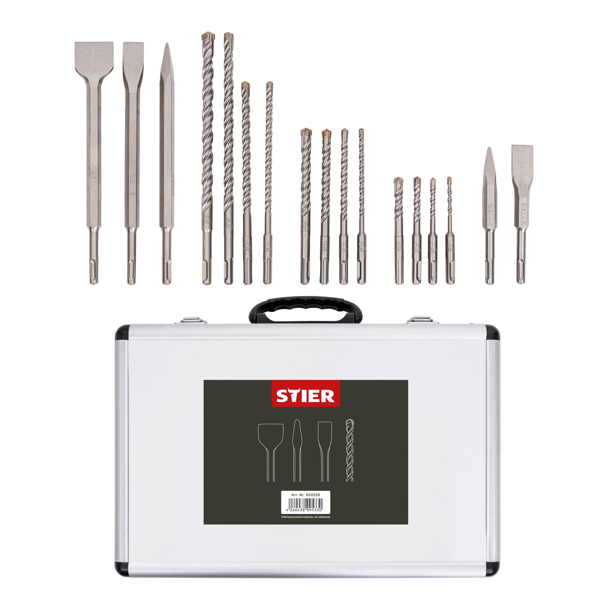 STIER SDS-Plus drill and chisel set, 17 pieces