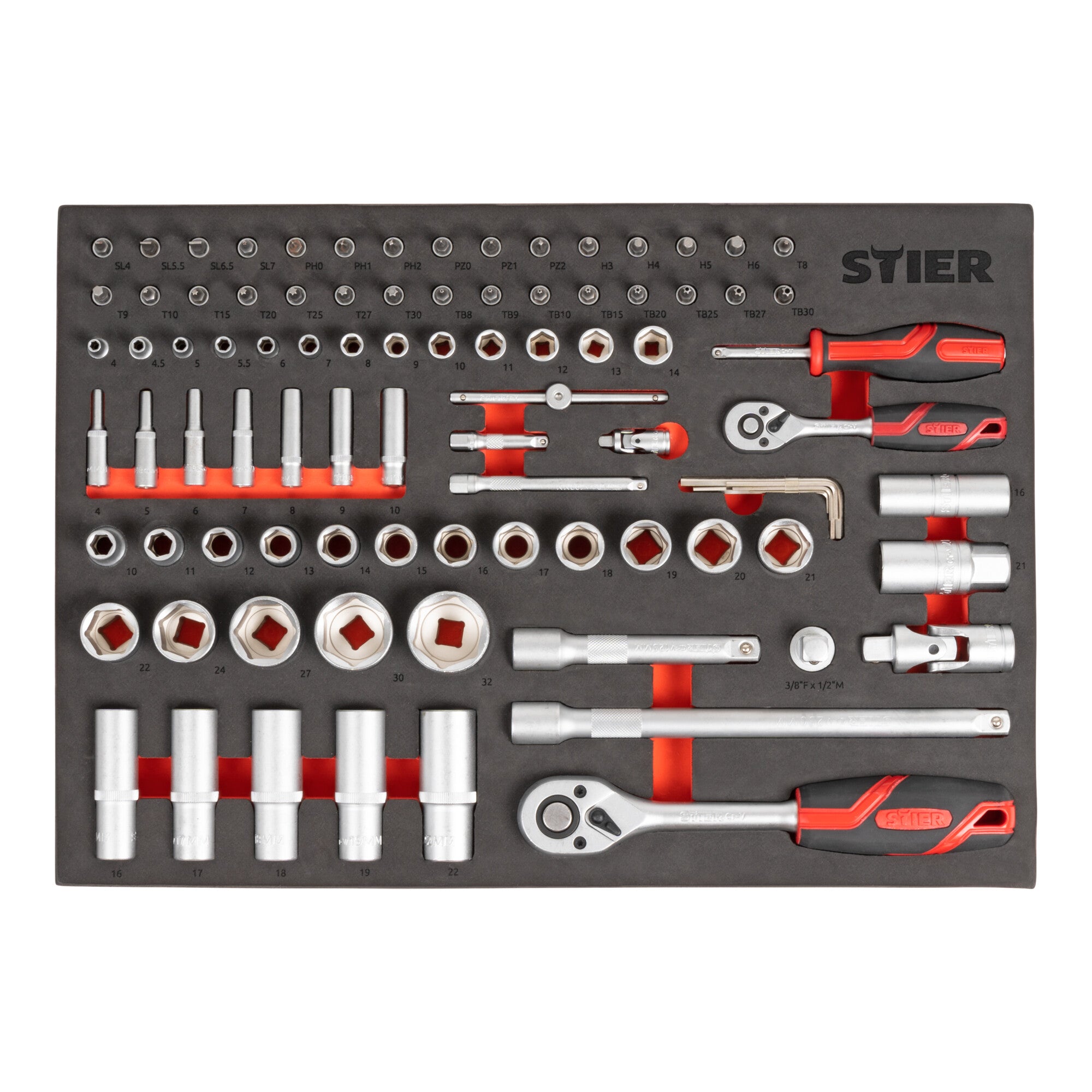 STIER socket wrench set 92 pieces chrome vanadium steel 1/4 inch 1/2 inch with