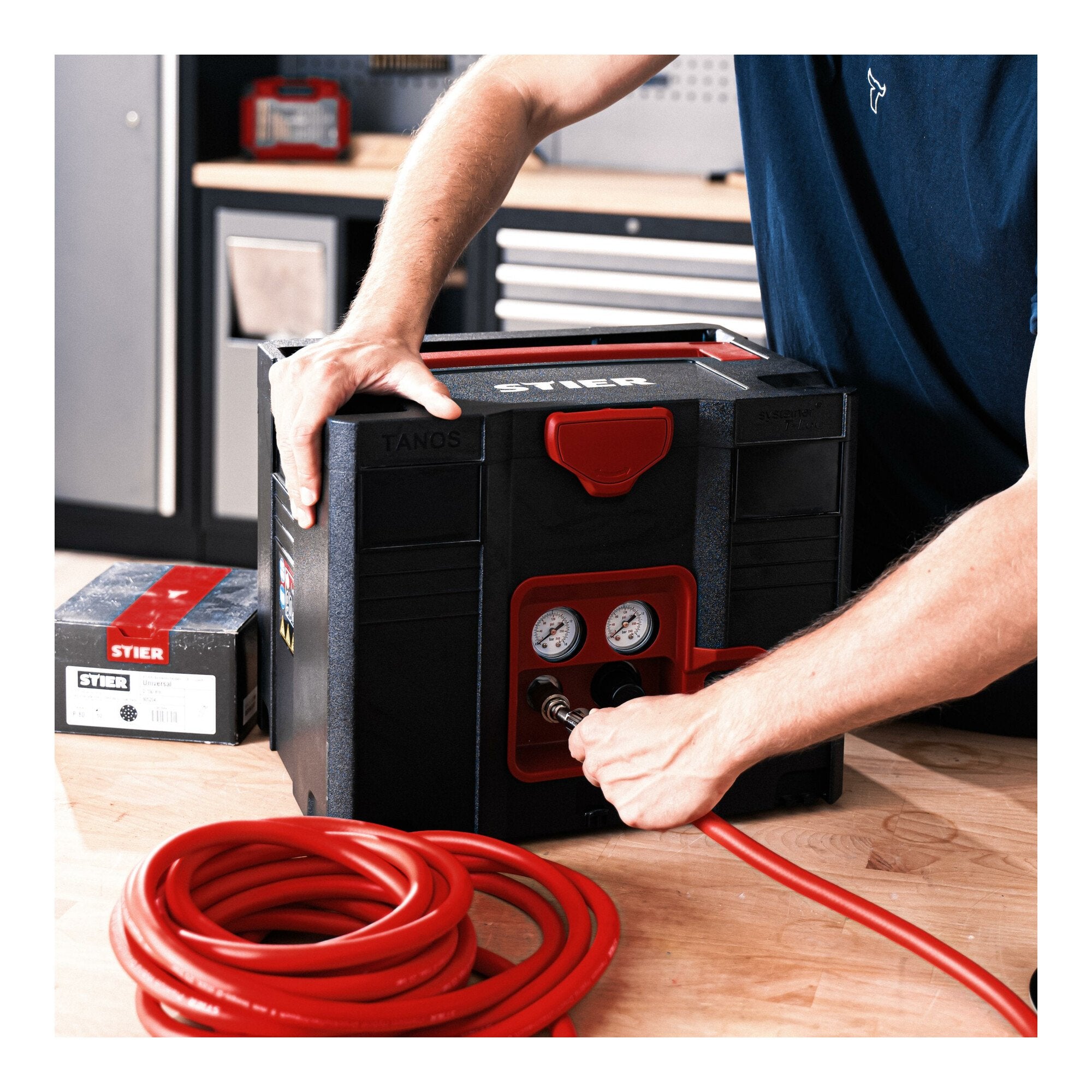 STIER Systainer compressor SKT 160-8-6 oil-free SysMaster compressed air pressure reducer