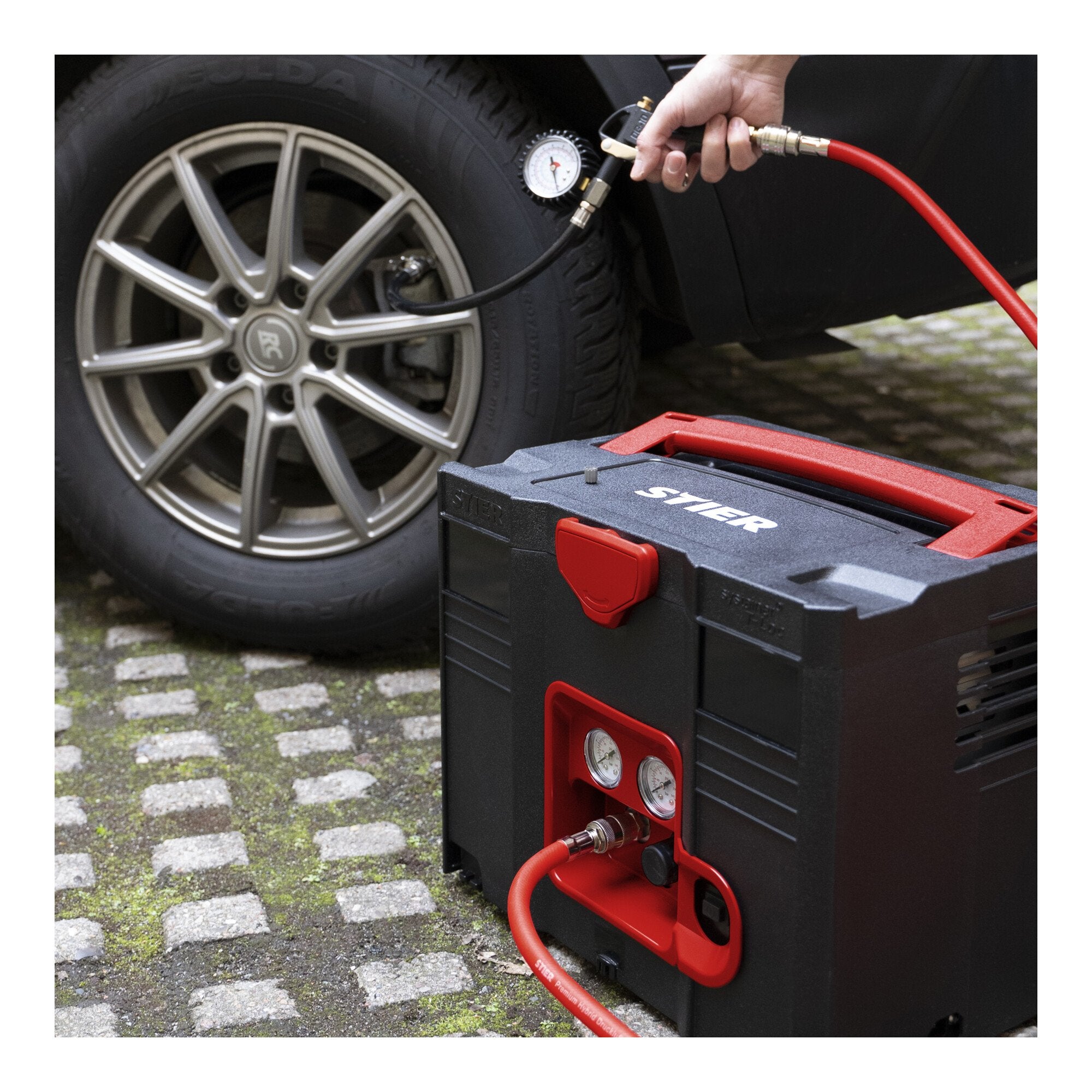 STIER Systainer compressor SKT 160-8-6 oil-free SysMaster compressed air pressure reducer
