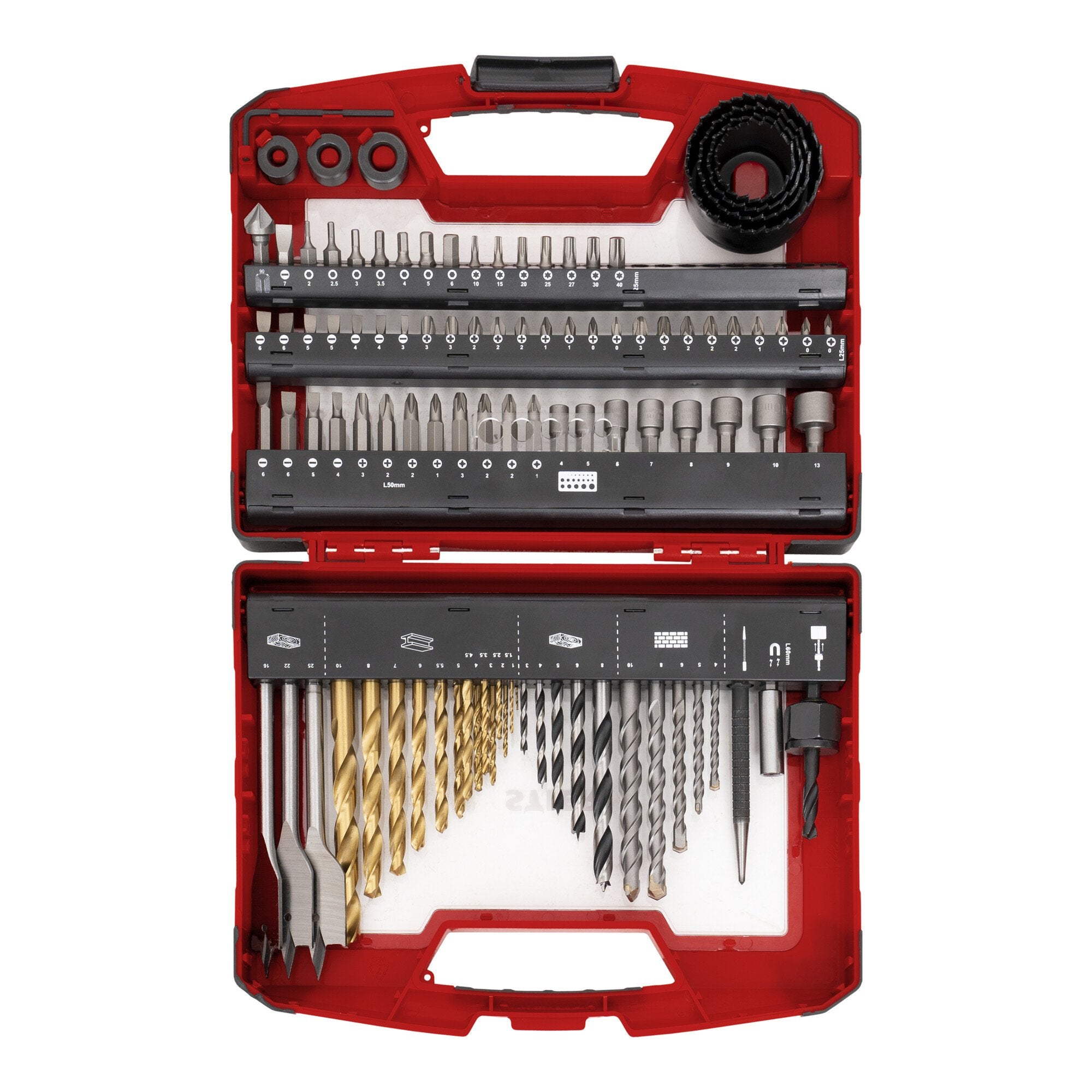 STIER TiN drill set, saw set and bit set 100 pieces, titanium nitride wood drill
