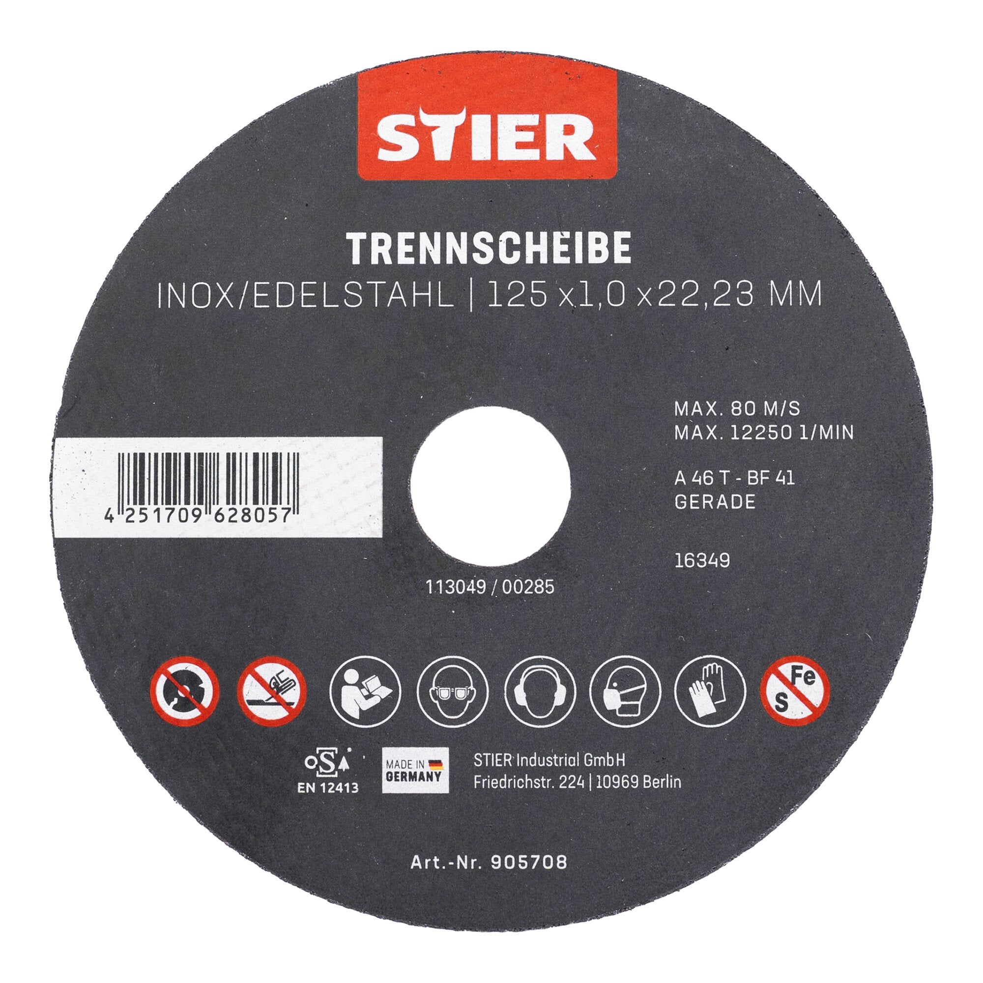 STIER Trennscheibe Edelstahl 125 x 1,0 x 22,23 mm Form gerade