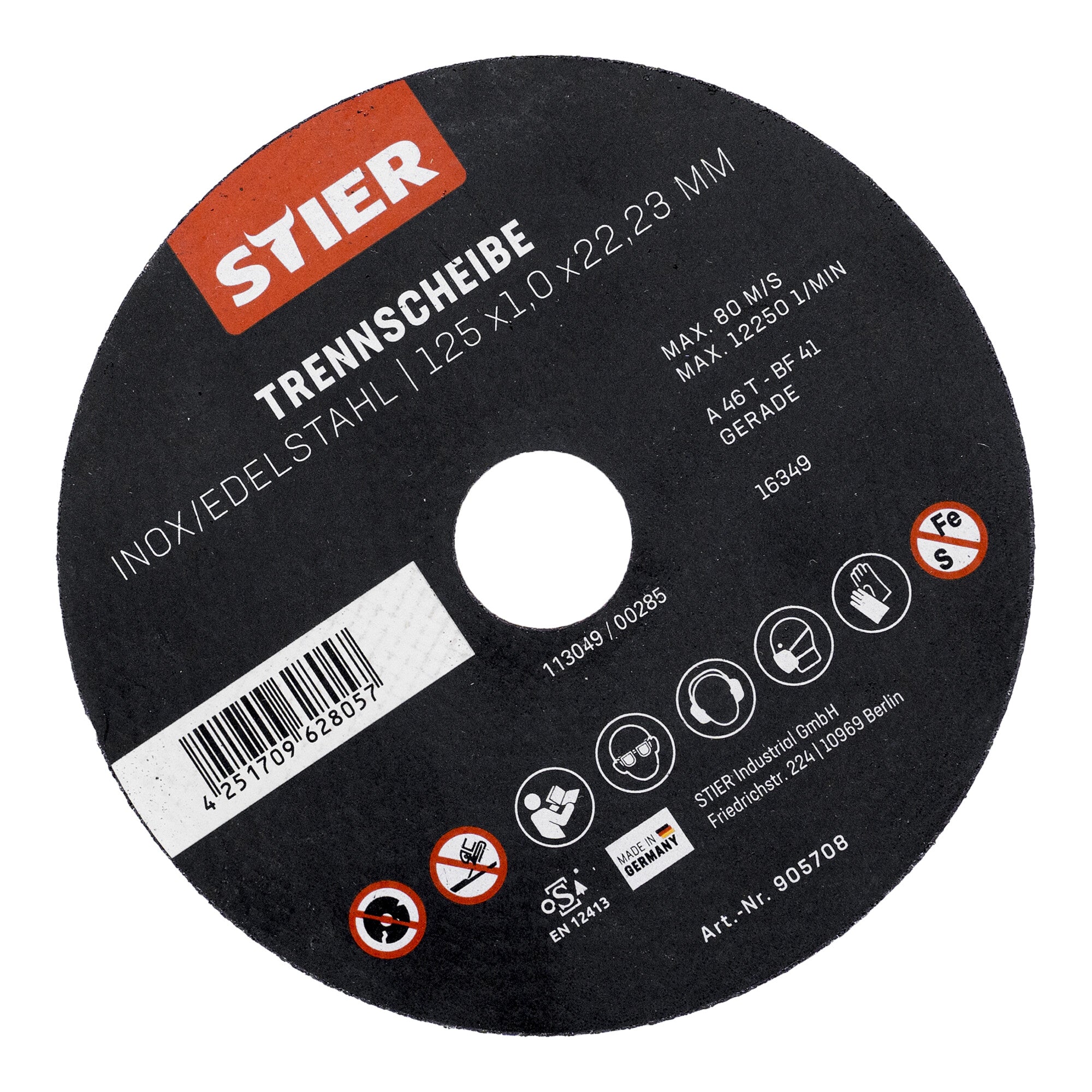 STIER Trennscheibe Edelstahl 125 x 1,0 x 22,23 mm Form gerade