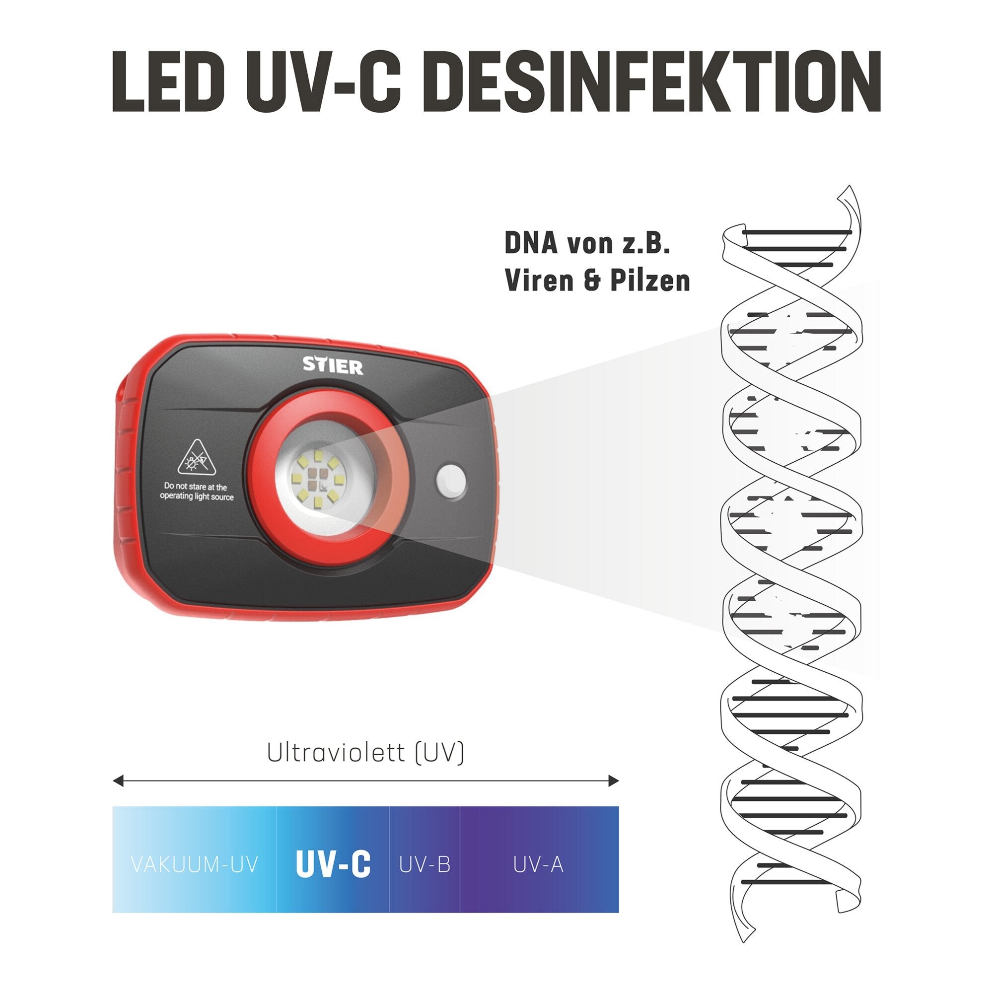 STIER UV-C Desinfektionslampe Entkeimungslampe SMD 270 nm 4400 mAh UVC Lampe