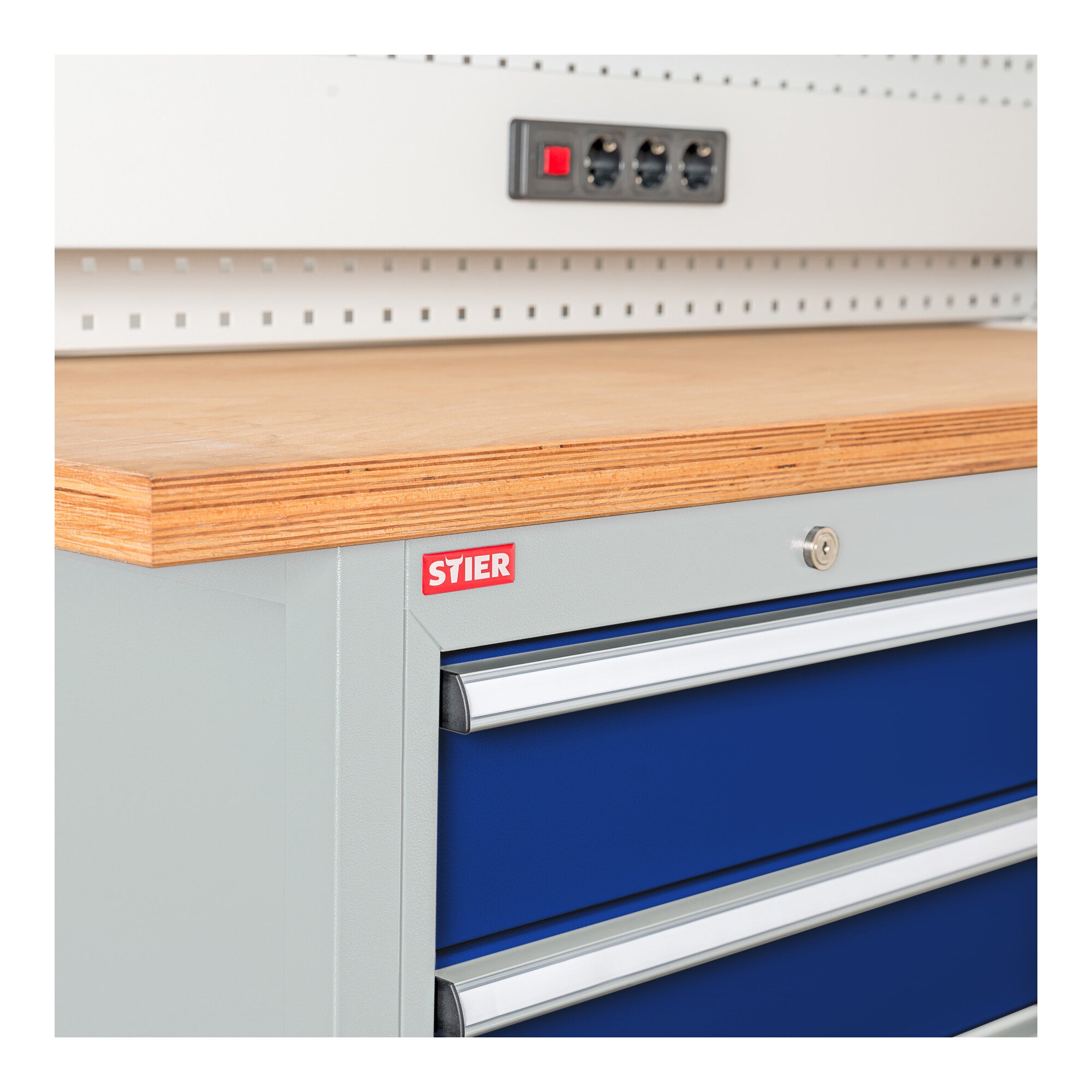 STIER Werkbank mit 4 Schubladen und 1 Tür BxTxH 1500x600x960 mm RAL 7035 / RAL