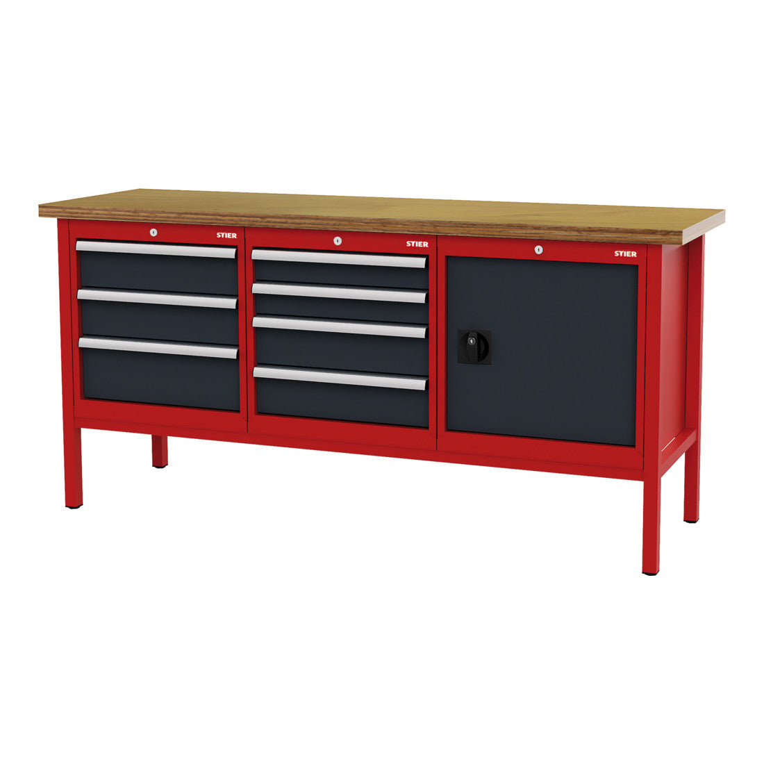 STIER Werkbank mit 7 Schubladen und 1 Tür BxTxH 2000x600x960 mm RAL 3020 / RAL