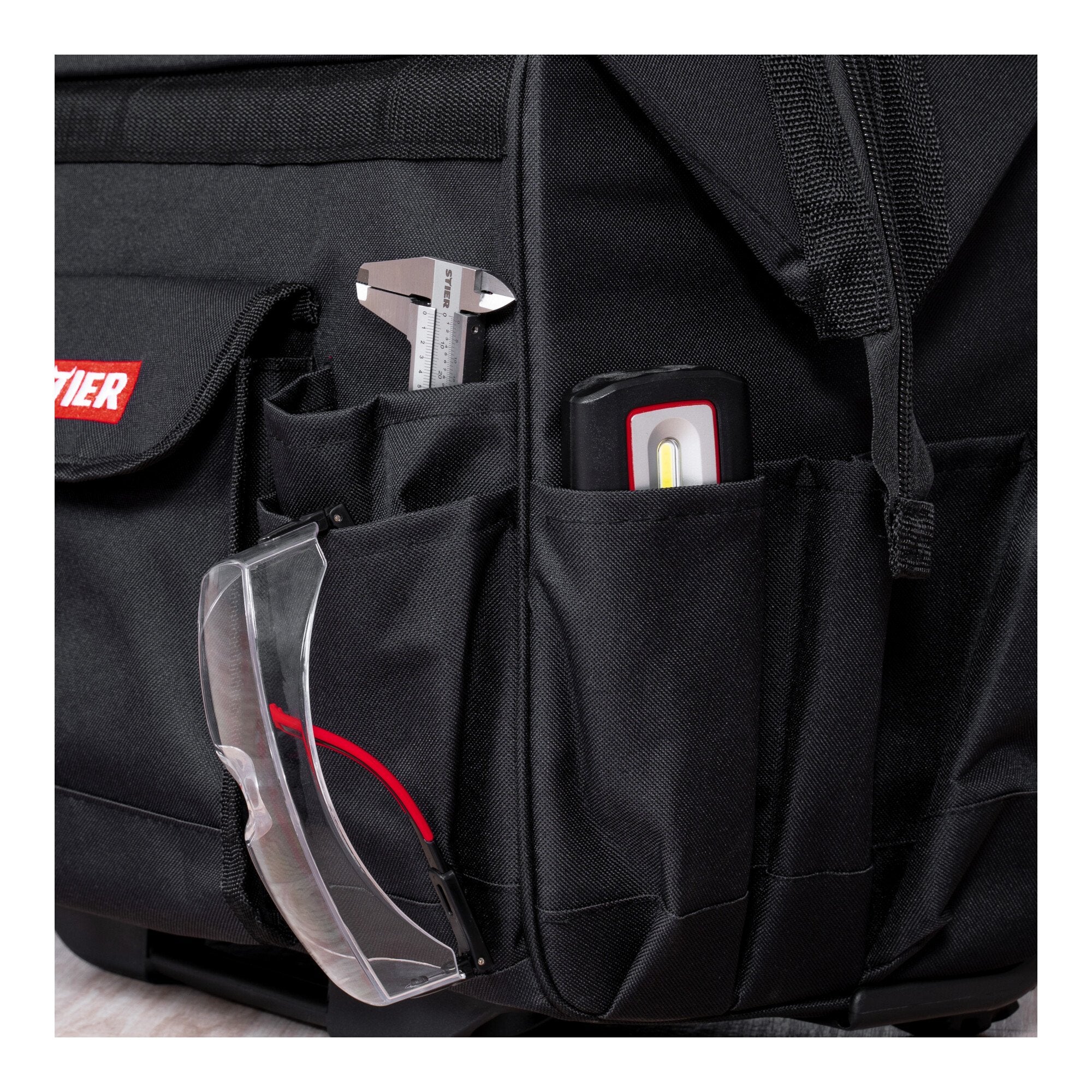 STIER Werkzeugtrolley Premium+ leer Werkzeugkoffer schwarz 19 Fächer reißfest