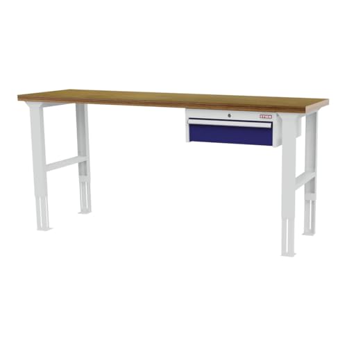 STIER height-adjustable workbench with 1x150 mm drawer WxDxH 2000x600x760-1060