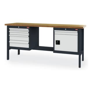 STIER Werkbank mit 5 Schubladen und 1 Tür BxTxH 2000x600x960 mm RAL 7016 / RAL