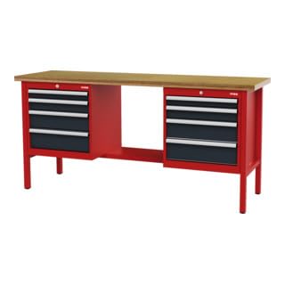 STIER workbench with 8 drawers WxDxH 2000x600x960 mm RAL 3020 / RAL 7016