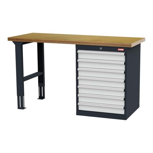 STIER workbench WxDxH 1500x600x860 mm with 1 cabinet housing of width 600 mm RAL