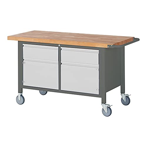 STIER Fahrbare Werkbank Premium mit 2 Schubladen und 2 Flügeltüren BxTxH 1500x700x880 mm