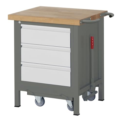 STIER Werkbank Premium mit abs. Fahrgestell und 3 Schubladen