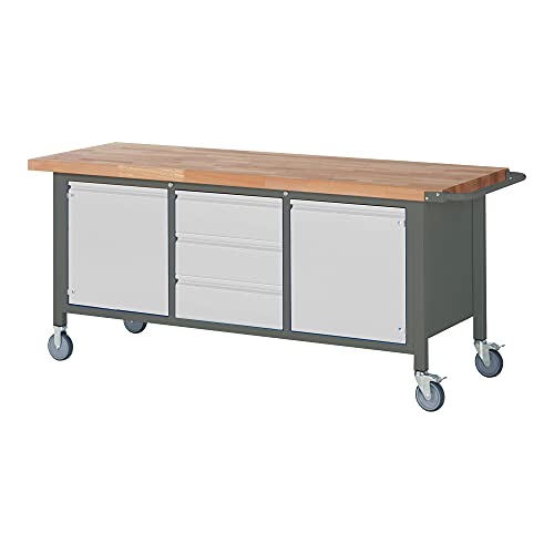STIER Fahrbare Werkbank Premium mit 2 Schubladen und 2 Flügeltüren BxTxH 2000x700x880mm