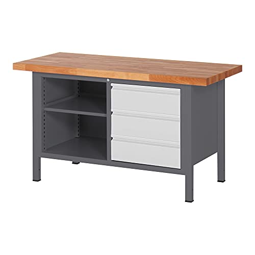STIER Height-adjustable workbench Premium with 3 drawers and one open compartment