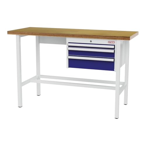 STIER workbench with 1x50 1x100 1x150 mm drawers WxDxH 1500x600x960 mm RAL 7035