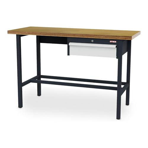 STIER Werkbank mit 1x150 mm Schublade BxTxH 1500x600x960 mm RAL 7016 / RAL 7035