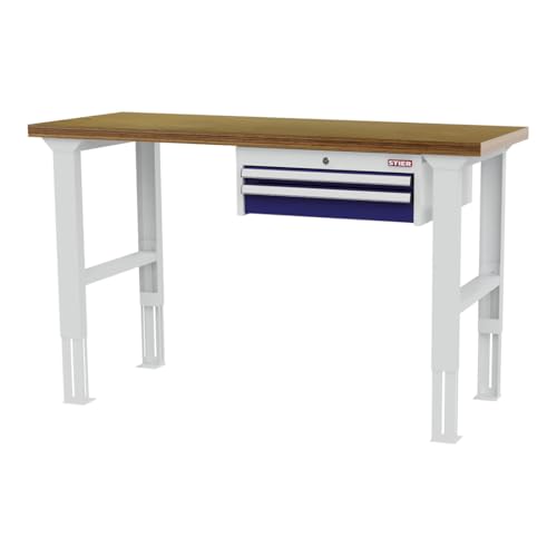 STIER Height-adjustable workbench with 1x50 1x100 mm drawers WxDxH