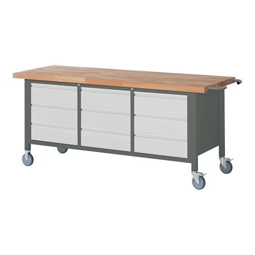 STIER Fahrbare Werkbank Premium mit 2 Schubladen und 2 Flügeltüren BxTxH 2000x700x880mm