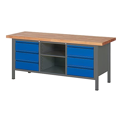 STIER Höhenverstellbare Werkbank Premium mit 1 Schublade BxTxH 1500x700x840-1040mm anthrazitmetall / RAL 5010