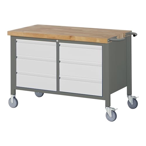 STIER Fahrbare Werkbank Premium mit 6 Schubladen BxTxH 1250x700x880 mm